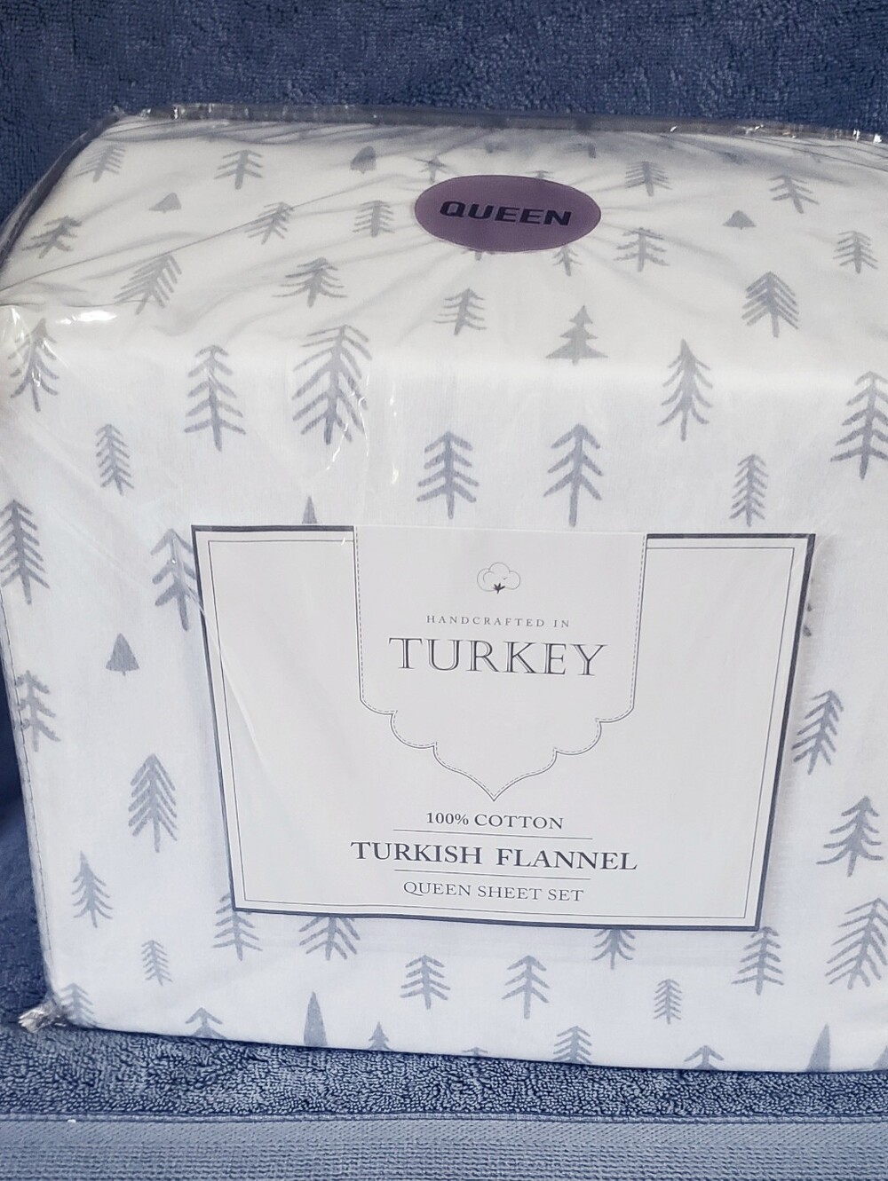 Turkey 100%Turkish Flanel Queen Sheet Set 4pcs Holiday Trees